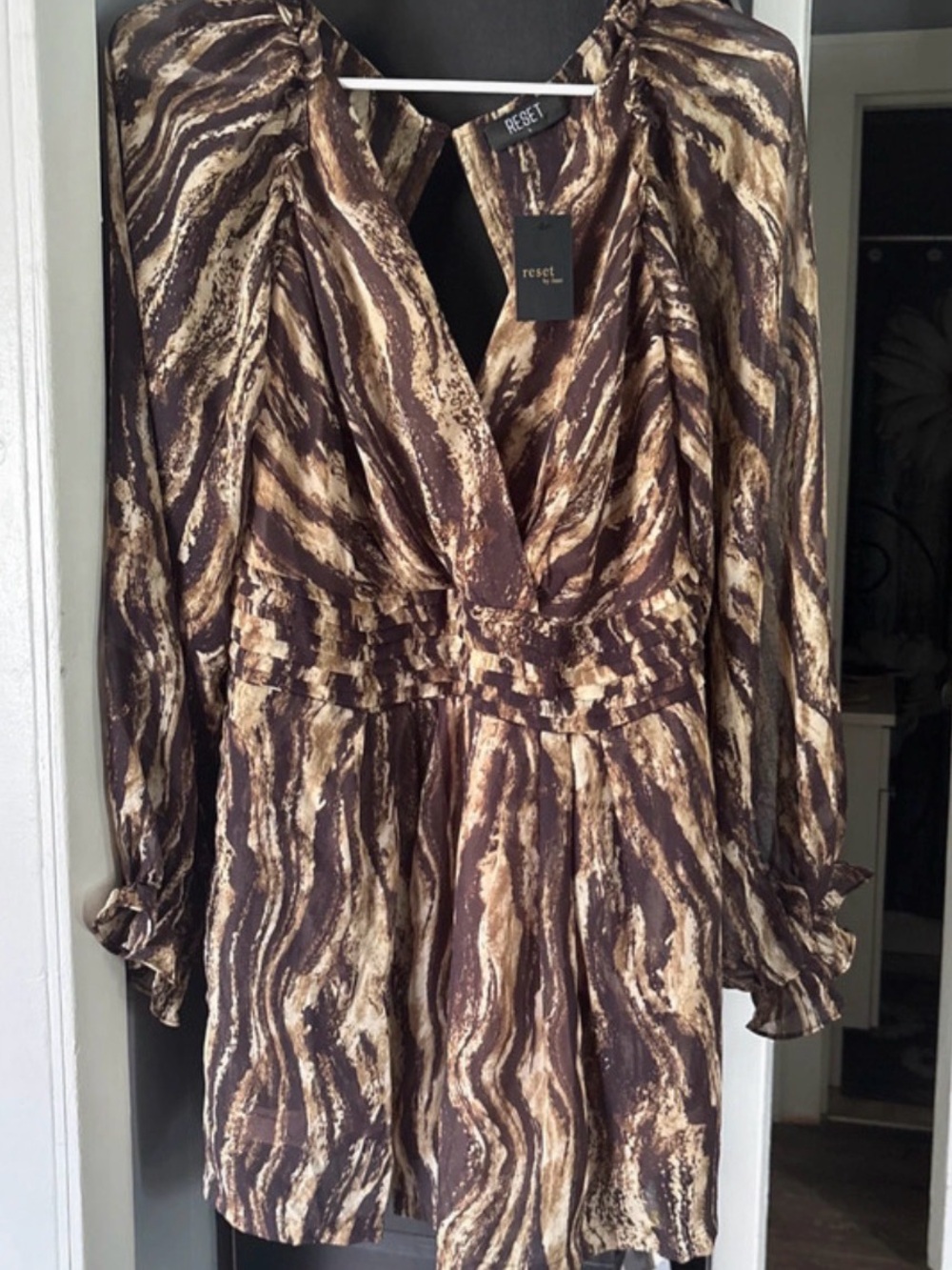 Reset Brown & Cream Animal-Print Mini Dress